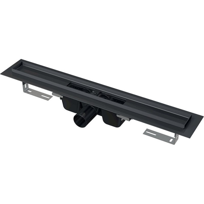 Водоотводящий желоб ALCAPLAST APZ1BLACK-1150 с порогами для перфорированной решетки, черный матовый, горизонтальный сток